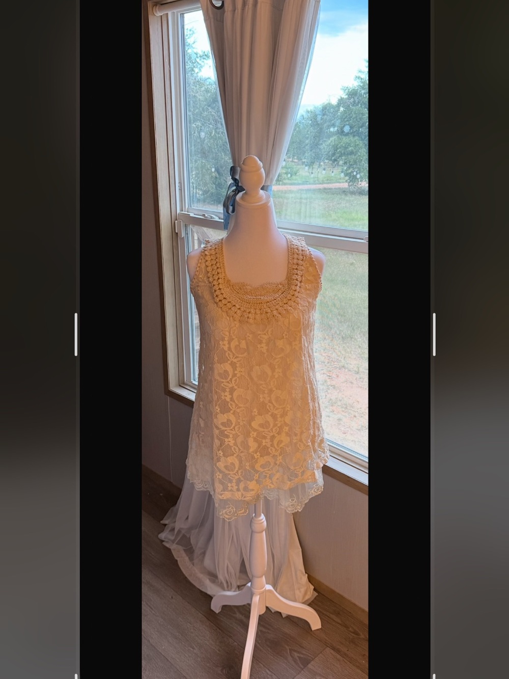 Cream Lace Tank Top with Crocheted Neckline